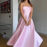 MQTIME  -  2025 Summer Retro Style Satin Spaghetti Strap Evening Dress Fashion High Waist A-line Ruched Banquet Gowns for Laies