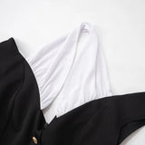MQTIME  -  Black and White Patchwork Halterneck Mini Dress Elegant Outfits Button Up A Line Dresses Summer Y2k Woman New