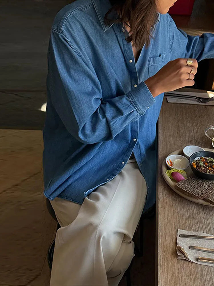 MQTIME  -  Casual Denim Blue Shirt Women Spring Summer Sun Protection Cardigan Solid All-match Shirts With Button Lady Streetwear 2025