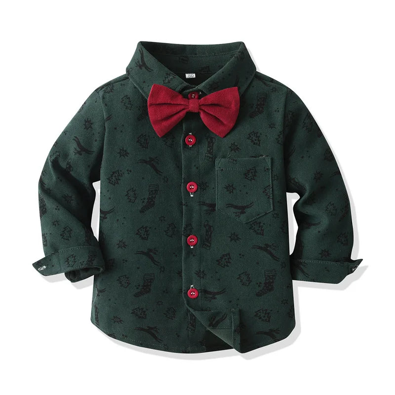 MQTIME  -  Christmas Toddler Kids Boys Gentleman Clothing Sets Long Sleeve Cartoon Bowtie Casual Shirts+Suspenders Pants Outfit