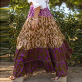 MQTIME  -  Women Elegant Floral Print Pleated Long Skirts Summer Fashion Elastic Waist Loose Chiffon Skirts Casual Ruffled Bohe Party Skirt