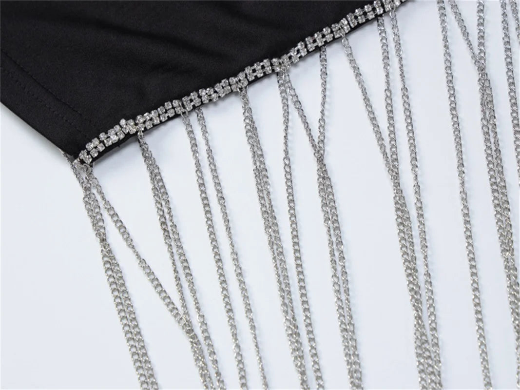 MQTIME  -  Tassel Strapless Women's Prom Dress High Split Backless Party Gown Black Middle Waist Sleeveless Evening Dress Spicy Girl Newest