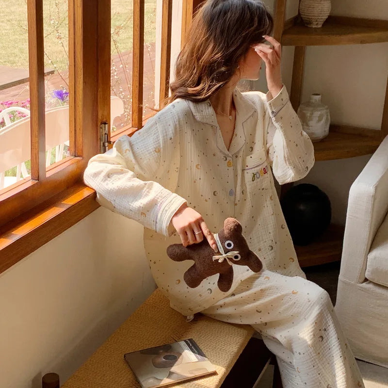 MQTIME  -  Maternity Nursing Sleepwear Sets 100% Cotton Feeding Pajamas Spring Autumn Thin Long Sleeve Top Pants Home Wear