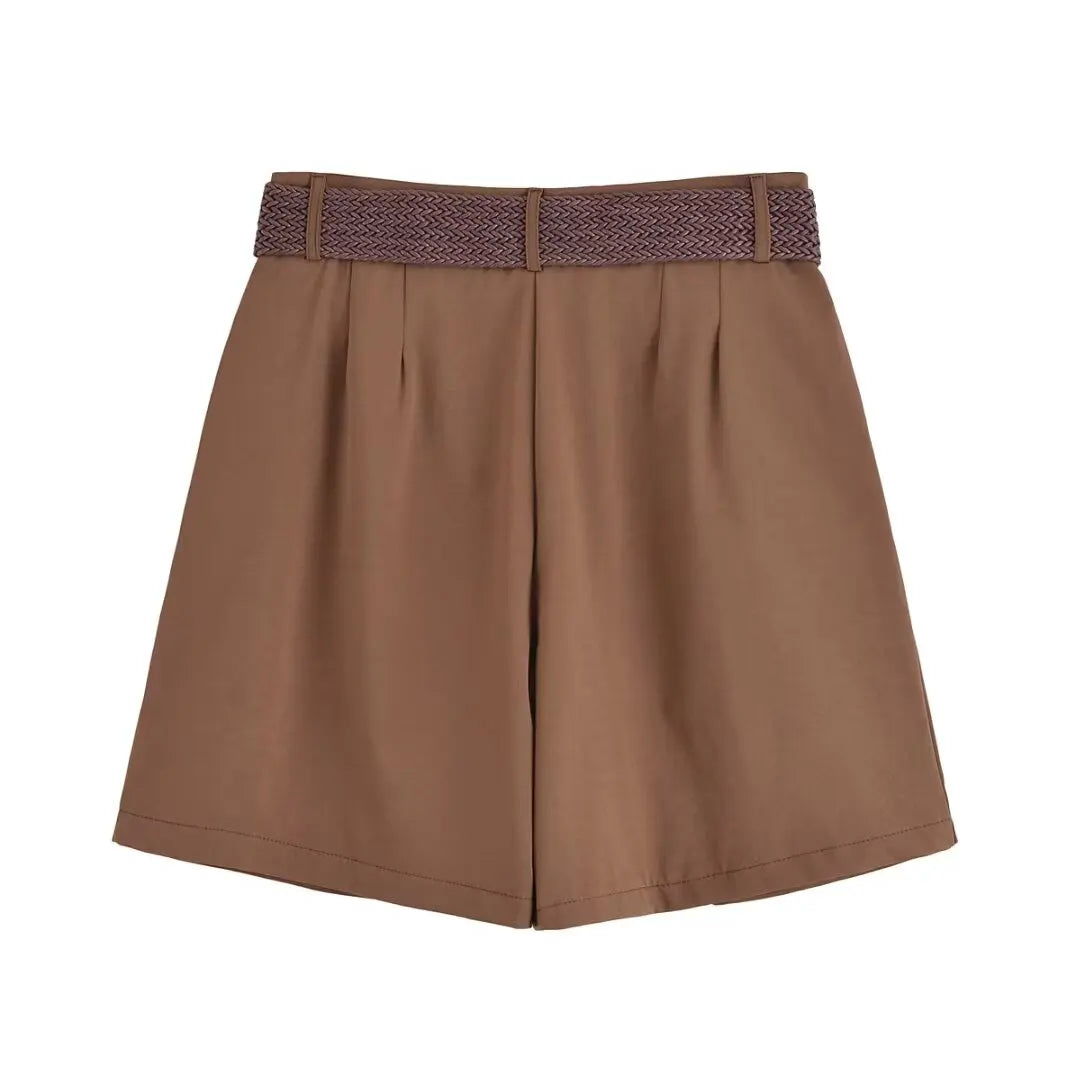 MQTIME  -  summer women's clothing casual versatile fashion with belt temperament loose mid-waist pleated casual shorts