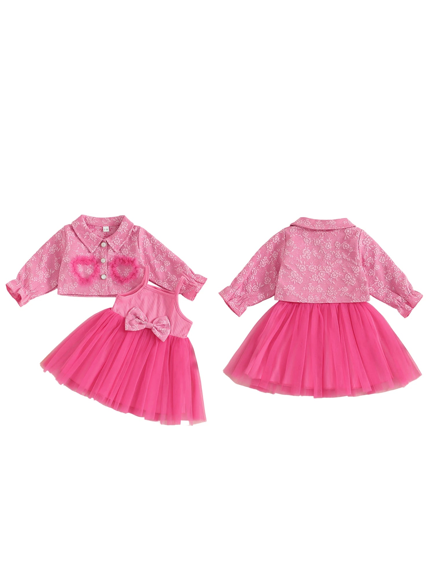 MQTIME  -  Toddler Girl Autumn Ensemble Quilted Long Sleeve Jacket paired with Tulle Patchwork Cami Dress for a Stylish Look