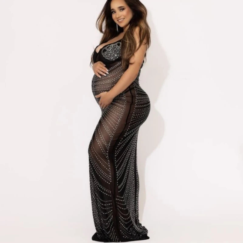 MQTIME  -  Sexy Crystal Maternity Photography Dress Stretchy Skinny Pregnant Woman Photoshoot Outfit
