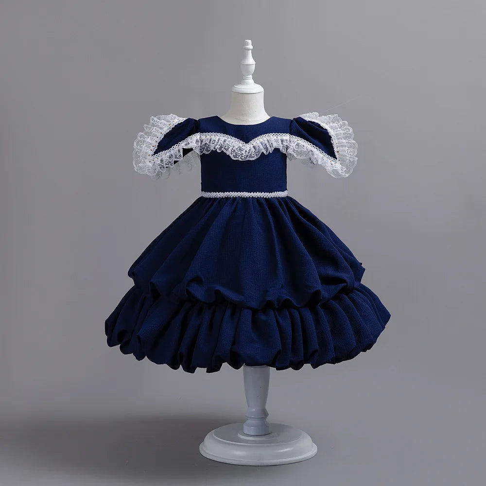 MQTIME  -  Luxury Christmas Baby Dresses Ruffle Sleeve Layers Clothes Child Girl Pink Girls Summer Wedding Dresses For Party 2-10 Years