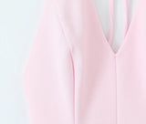 MQTIME  -  Summer New Arrivals Women's Wear Pure Color Temperament Sexy Backless Wave-Style Wide-Sleeve Halter Short Dress