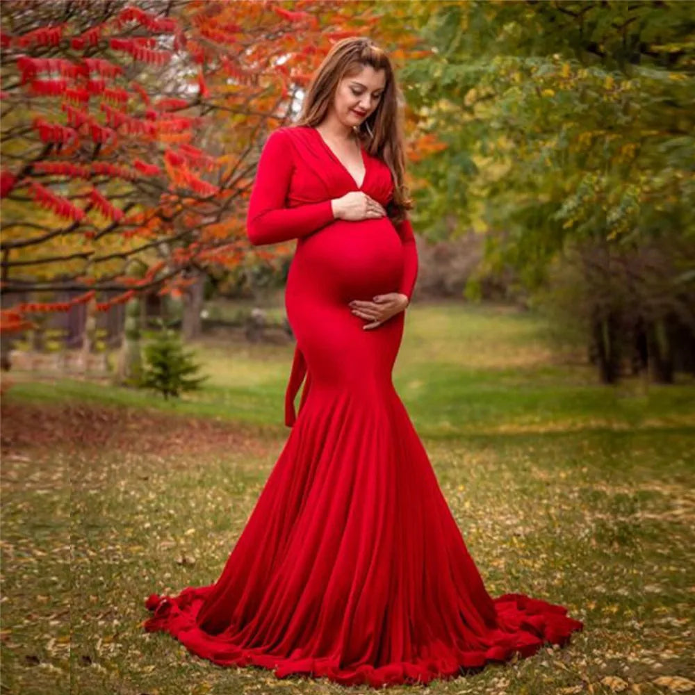 MQTIME  -  Sexy Maternity V-neck Dresses Photography Long clothing Pregnancy Shoot Maxi Gown For Baby Showers Pregnant Women Photo Props