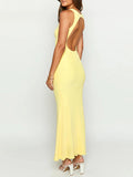 MQTIME  -  Women Summer Elegant Sleeveless V Neck Backless Hole Cutout Solid Color Long Evening Party Wedding Mermaid Long Dress