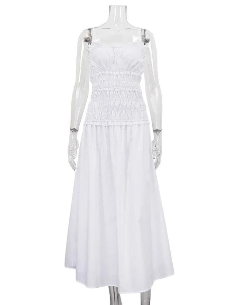 MQTIME  -  New Sexy Slash Neck Folds Camisole Long Dress Women's Sleeveless Slim Backless High-Waist Fashion New Women Bodycon Maxi Dress