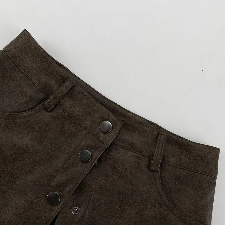 MQTIME  -  Retro Fashion PU Leather Skirt Set Women's Design Sense Cutout Long Sleeve Top Luxury Sense Two-piece Set