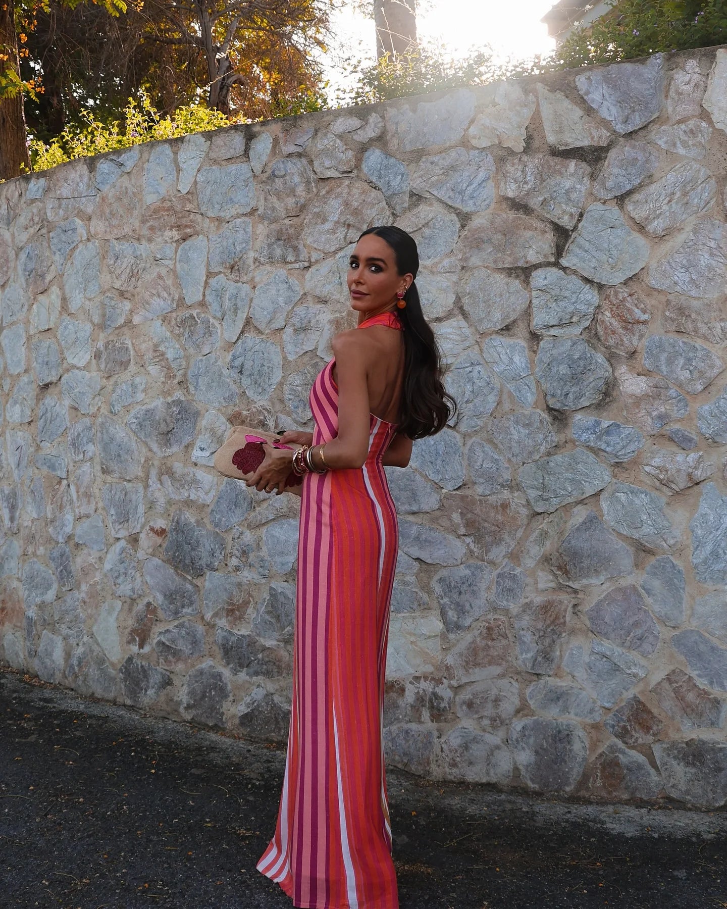 MQTIME  -   Trendy Women's Halter Neck Striped Maxi Dress Chic Backless Sleeveless Fitted Long Dresses Summer Beach Vacation Party Gown