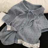 MQTIME  -  Korean Polka Dot Double-layer Cotton Yarn Short-sleeved Pajamas for Women's Summer New Soft and Skin-friendly Home Clothing