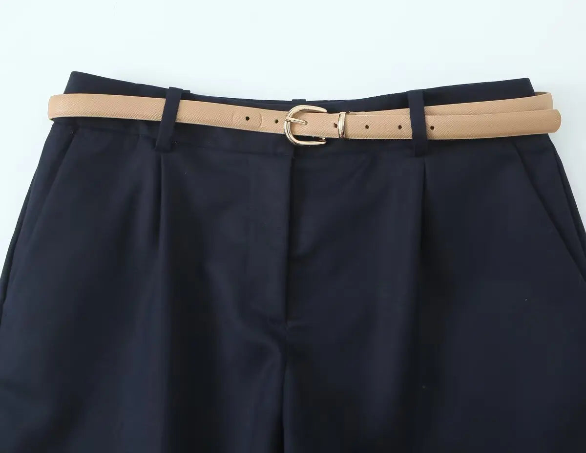 MQTIME  -  New summer women's clothing casual fashion simple loose versatile belt pleated commuter wide-leg shorts