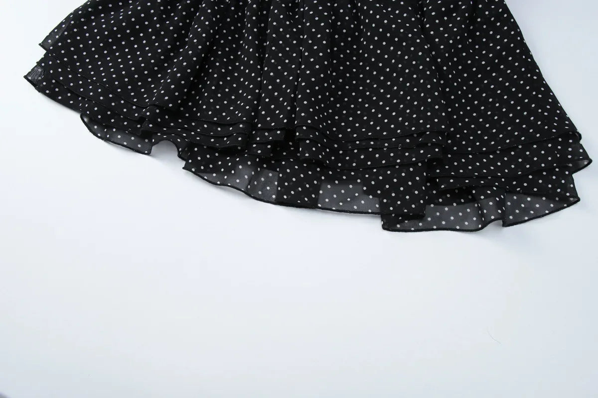 MQTIME  -  New Fashionable Polo Collar Patchwork Dot Mini Dress For Women Patchwork See-Through Elegant Party Dress Women's Autumn Dress