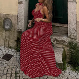 MQTIME  -  Women's French Style Polka Dot Printing Sexy V-neck Camisole Backless Loose Dress Sleeveless Summer Party Gowns