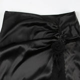 MQTIME  -  Sexy Black Lace Patchwork Maxi Skirts for Women Summer Party High Split Slim Fashion Empire Waist Dress with 3D Flower