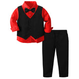 MQTIME  -  Toddler Formal Suit Kids Boys Red Black Clothes Set Baby Wedding Outfit Birthday Christmas Gentleman Shirt Pants Vest Bowtie