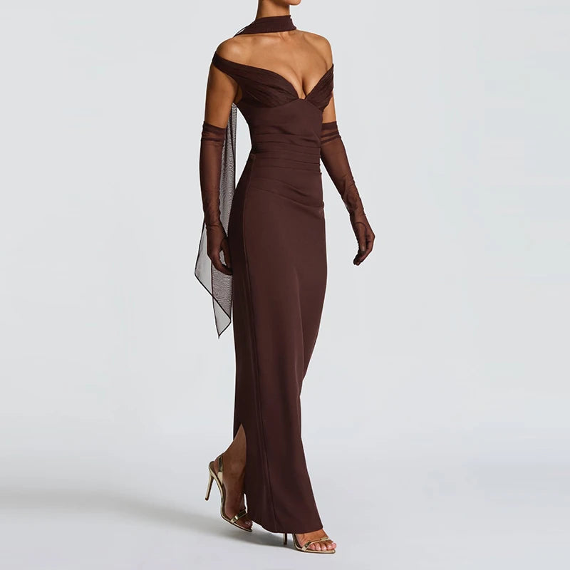 MQTIME  -  Summer Sleeveless Deep V-neck Bodycon Dress Trendy Off Shoulder Ribbon Wrap Hips Dress Sexy Hot Girl Tube Top Solid Color Gown