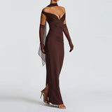 MQTIME  -  Summer Sleeveless Deep V-neck Bodycon Dress Trendy Off Shoulder Ribbon Wrap Hips Dress Sexy Hot Girl Tube Top Solid Color Gown