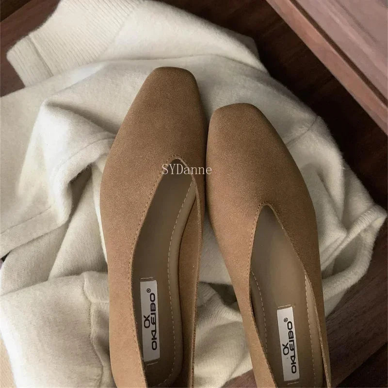MQTIME  -  Autumn Women Flat Shoes Square Head Shallow Slip on Ladies Casual Ballet Shoes Soft Leather Elegant Ballet Mary Jane Shoes