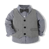 MQTIME  -  3Piece Spring Autumn Newborn Boy Clothes Korean Fashion Gentleman Plaid Cotton Vest+Tops+Pants Baby Clothing Kids Outfit BC1510