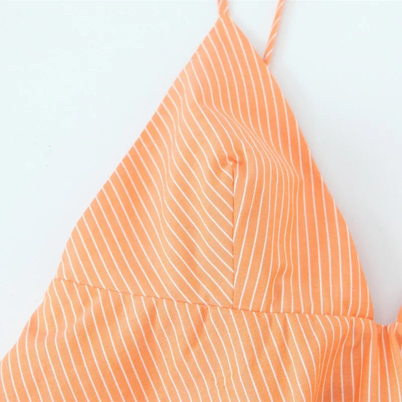 MQTIME  -  Summer Women Striped Mini Dresses Sleeveless Backless Thin Straps Dress Female Chic Streetwear Lady Sexy V-Neck Vestidos