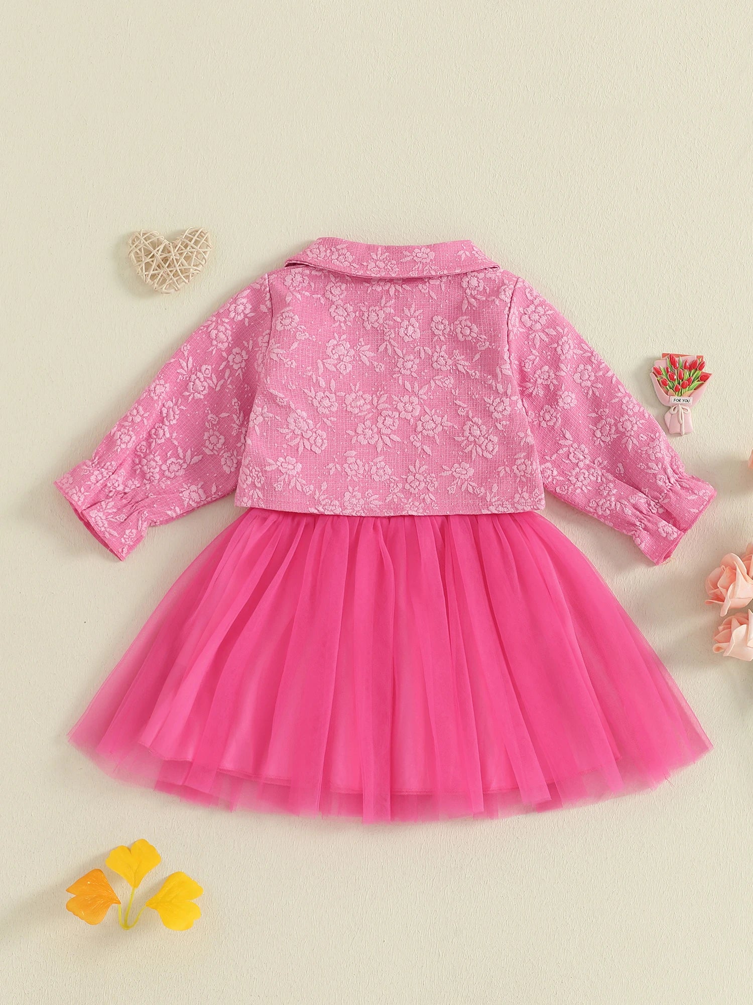 MQTIME  -  Toddler Girl Autumn Ensemble Quilted Long Sleeve Jacket paired with Tulle Patchwork Cami Dress for a Stylish Look