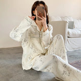 MQTIME  -  Maternity Nursing Sleepwear Sets 100% Cotton Feeding Pajamas Spring Autumn Thin Long Sleeve Top Pants Home Wear