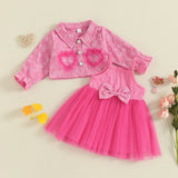 MQTIME  -  Toddler Girl Autumn Ensemble Quilted Long Sleeve Jacket paired with Tulle Patchwork Cami Dress for a Stylish Look