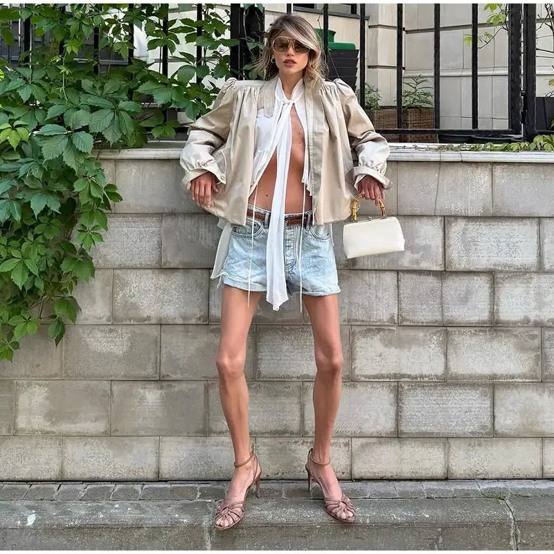 MQTIME  -   Fashion Stand Women's Trench Coat Long Sleeve Single-breasted Lady Bomber Jacket Spring Autumn New High Street Outerwears