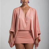 MQTIME  -   Sexy Deep V-neck Hollow Slim Hip Dresses Woman Spring Solid Elegant Commute Lady Dress Autumn Long Sleeve Satin Mini Dress Mujer