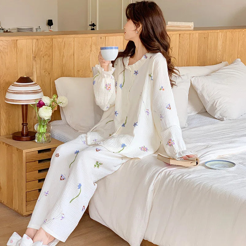 MQTIME  -  Maternity Nursing Sleepwear Sets 100% Cotton Feeding Pajamas Spring Autumn Thin Long Sleeve Top Pants Home Wear