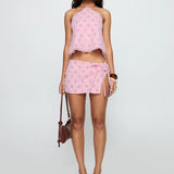 MQTIME  -  Sexy Halter Tops and Short Skirt Suit Women Fashion Pattern Printed Club Party Outfits Elegant Split Tie-Up MIni Skirt 2Pc Sets