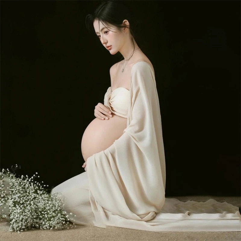 MQTIME  -  Women Maternity Dresses for Studio Photoshoot Elegant Tube Top Skirt Cape 3pcs Set for Pregancy Lady Photography Clothes Costume