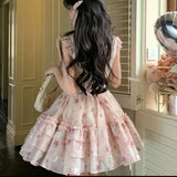 MQTIME  -   Women Floral Mini Dress French Bow Sweet Butterfly Sleeve Ball Gown Dress Summer Elegant O Neck Kawaii Female Cake Dress New