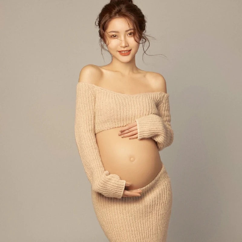 MQTIME  -  Studio New ArrivalsPregnant Women Photography Costume Props Knit Top Casual Sexy Home Style  Maternity Dresses for Photo Shoot