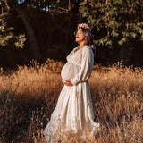 MQTIME  -  Photography Dress For Women Comfortable Linen Cotton Long Sleeved V-neck Dress Maternity Dresses For Photo Shoot Dress