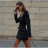 MQTIME  -  Tweed Plaid Elegant Long Sleeve Mini Dress Women Square Collar High Waist 2025 Autumn Casual Dresses Party Evening Lady Robe