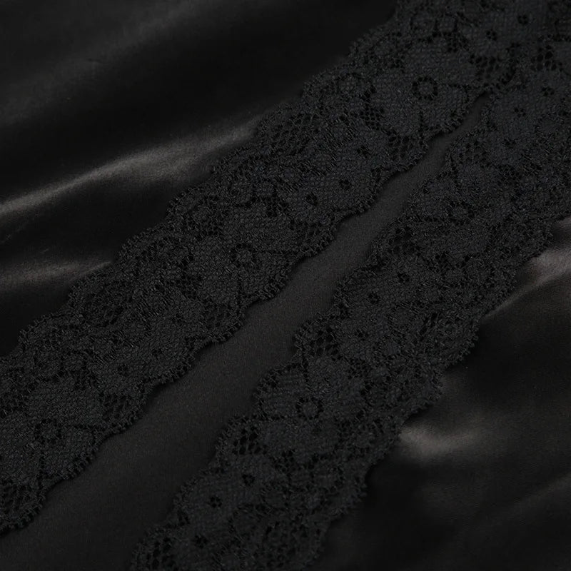MQTIME  -  Sexy Black Lace Patchwork Maxi Skirts for Women Summer Party High Split Slim Fashion Empire Waist Dress with 3D Flower