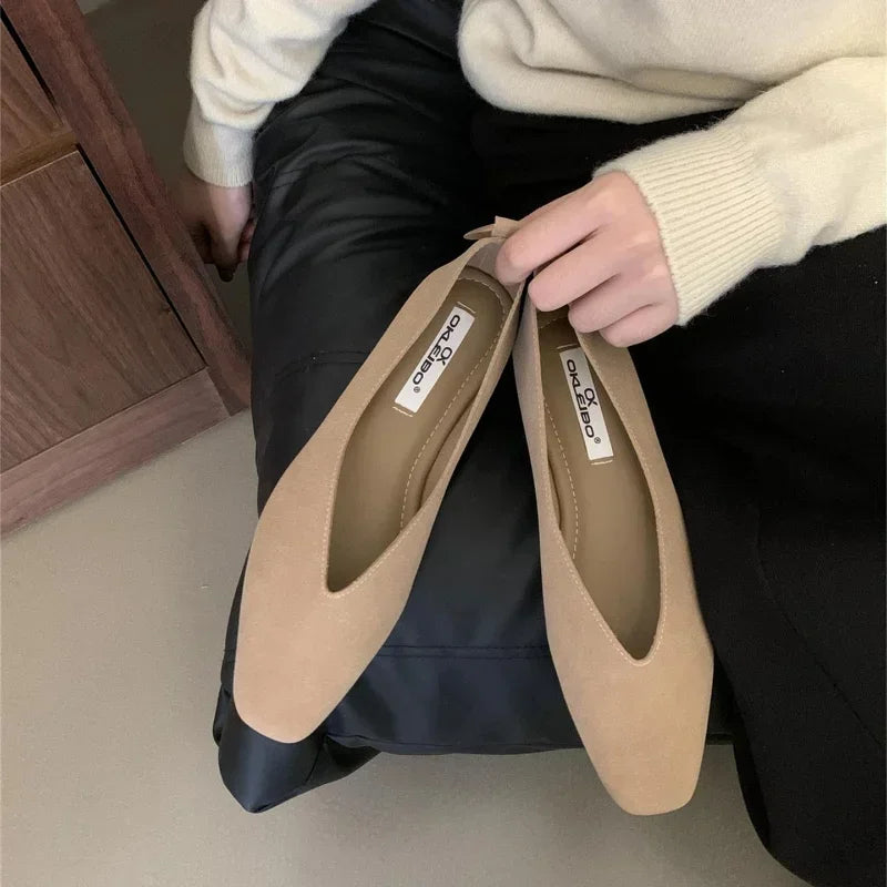 MQTIME  -  Autumn Women Flat Shoes Square Head Shallow Slip on Ladies Casual Ballet Shoes Soft Leather Elegant Ballet Mary Jane Shoes