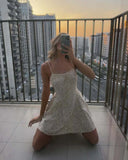 MQTIME  -  Spring New French Country Holiday Style Lace Ruffle Waist Floral Dress Short Skirt