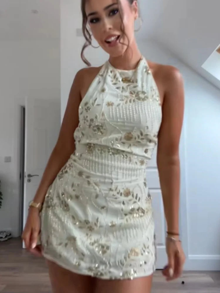 MQTIME  -  Elegant Bead Sequin Vest Embroidered Hip Hugging Half Skirt Women Set Slim Top Straight Tube Skirts 2025 Summer Party Lady Dress