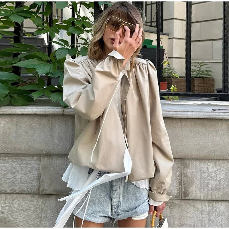 MQTIME  -   Fashion Stand Women's Trench Coat Long Sleeve Single-breasted Lady Bomber Jacket Spring Autumn New High Street Outerwears