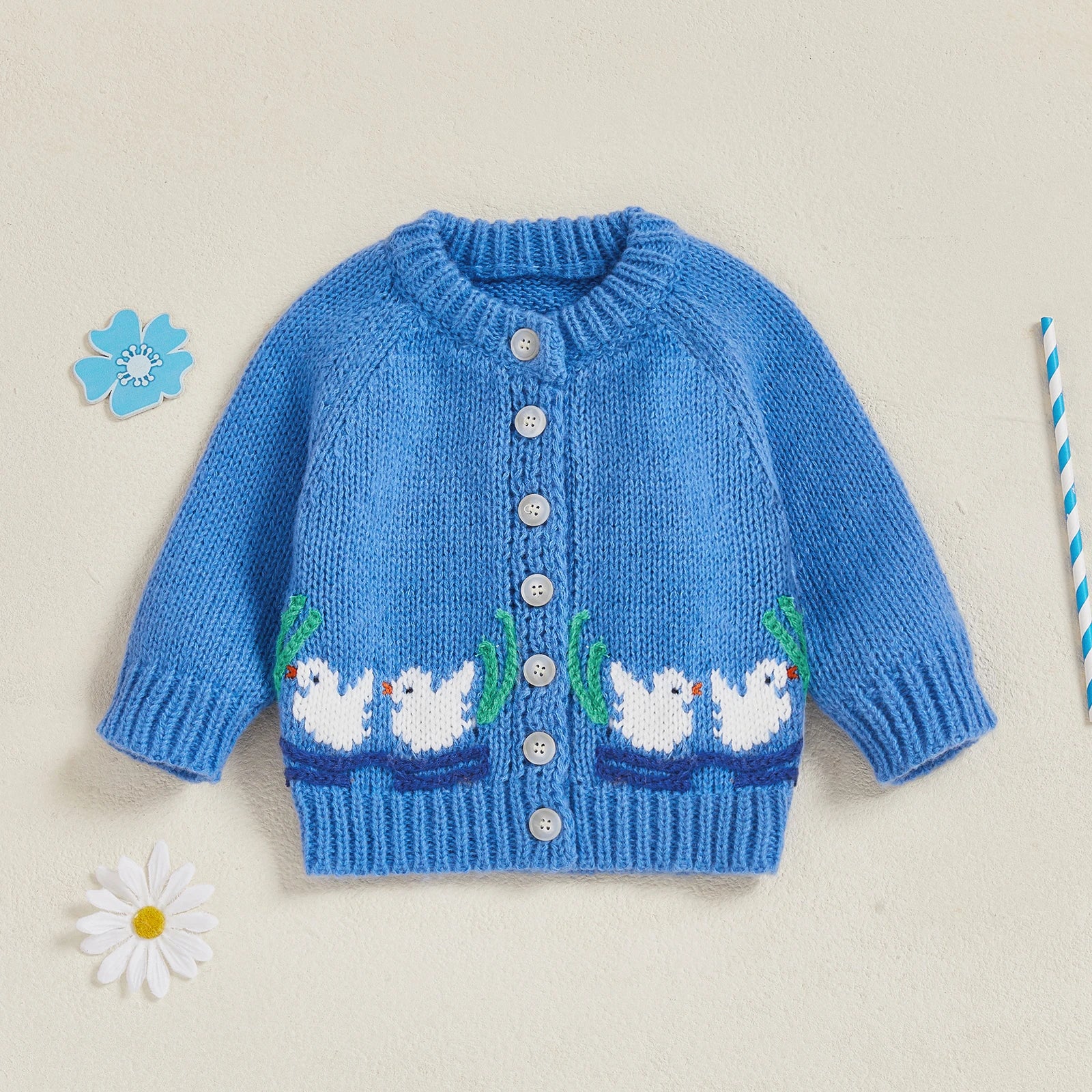 MQTIME  -  Adorable Infant Knitted Cardigan with Cute Duck Design Cozy Round Neck Button-up Sweater for Baby s Casual Winter Wardrobe