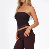 MQTIME  -  Women's Summer Strapless Bandeau Tops Stylish Solid Color Sheer See-Through Slim Fit Ruched Backless Crop Tube Vest