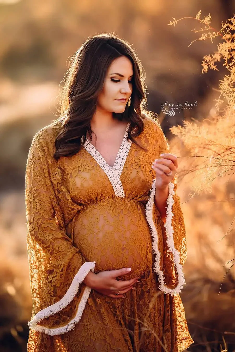 MQTIME  - Boho Maternity Lace Yellow Evening Dresses Photography Props Sexy V-neck Long Gown Pregnancy For Photoshoot Fashion Baby Shower