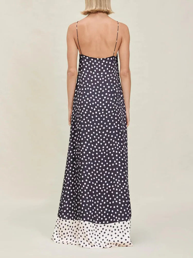 MQTIME  -  Sexy Off Shoulder Sling Tops with Pant Suit Women's Elegant Sleeveless Lace-Up Hollow 2Pc Sets Fashion Polka Dot Print Outfits