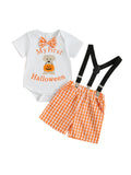 MQTIME  -  Toddler Girl Halloween Costume Pumpkin Print Long Sleeve Romper and Tutu Skirt 2 Piece Set with Headband and Tights